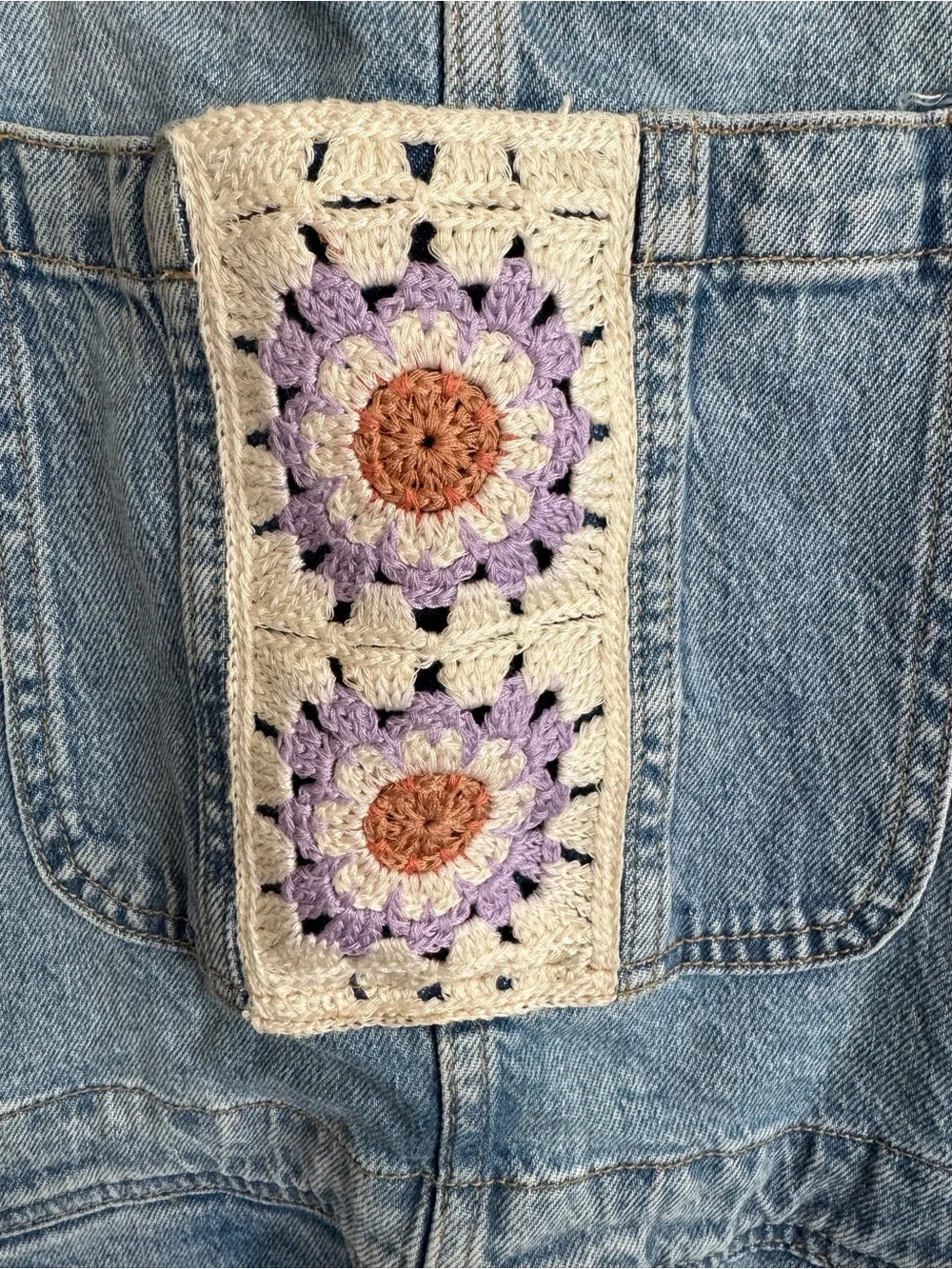 Lucky Brand Light Blue Denim Short Overalls with Crochet Panels - Picture 5 of 8